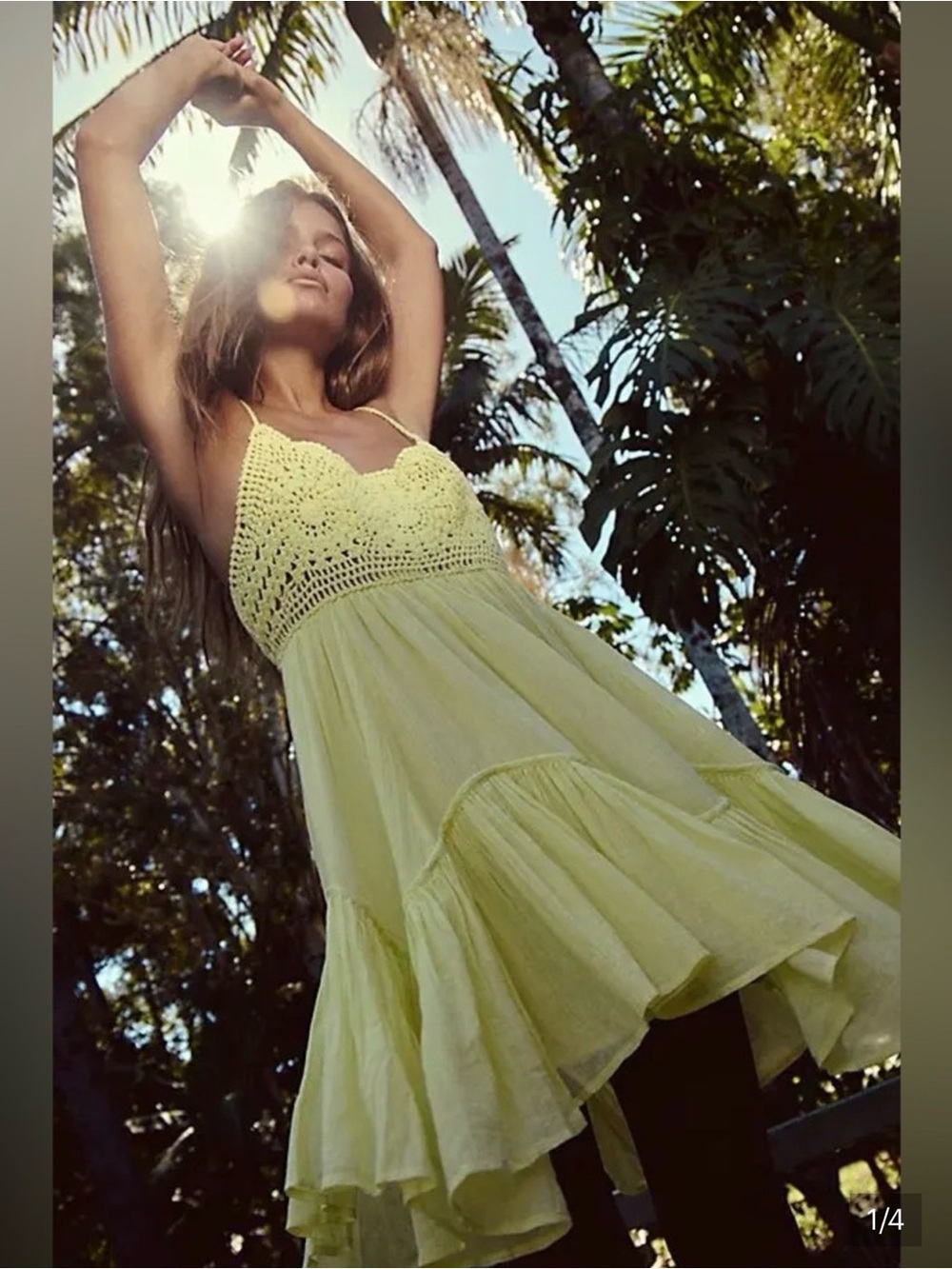 Free People Pale Yellow Crochet Bodice Mini Dress